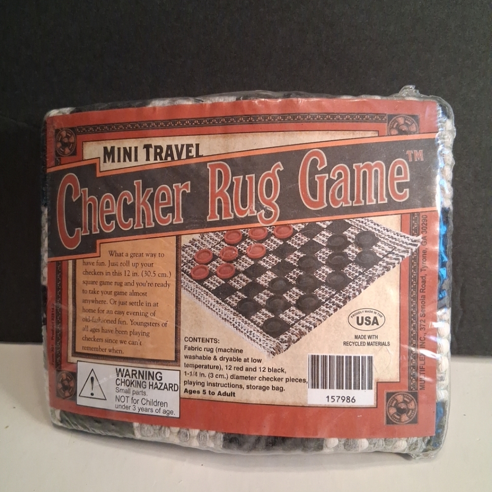 Mini travel checker rug game 12" square